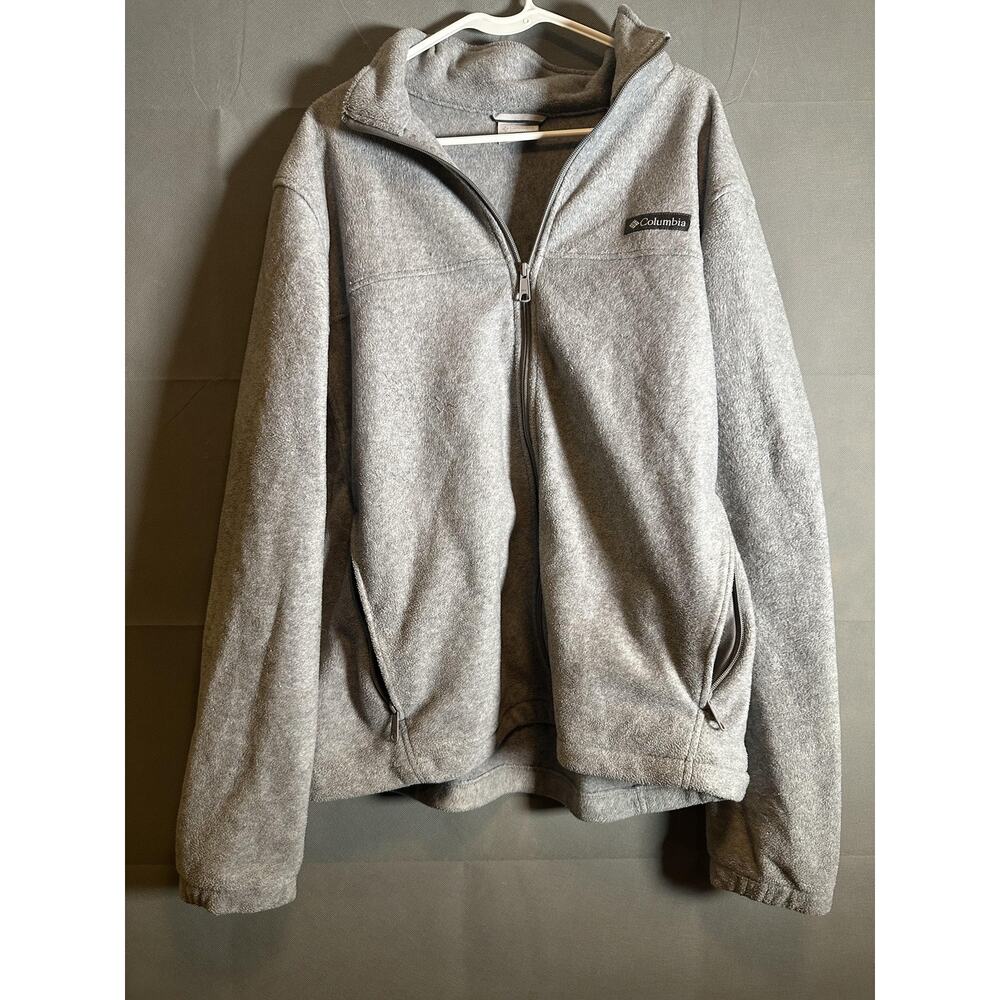 Columbia Jacket Mens XL Gray Full Zip Fleece Outdoors Lightweight Warm Pockets